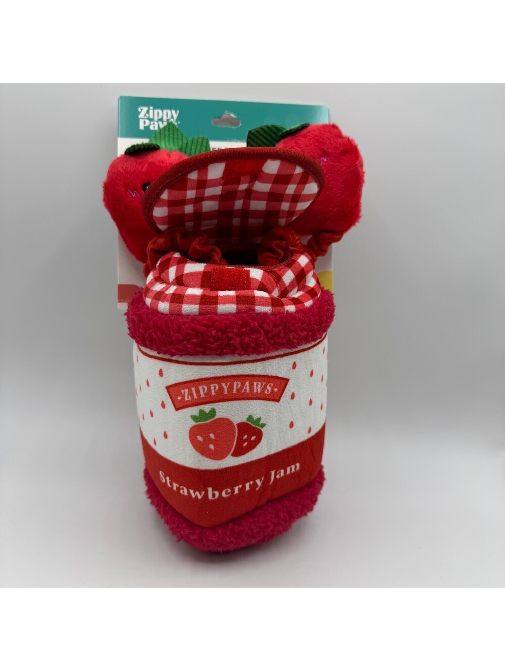 ZippyPaws Burrow Squeaky Plush Dog Toy Strawberry Jam Jar Zippy Paws ZP1113 NEW